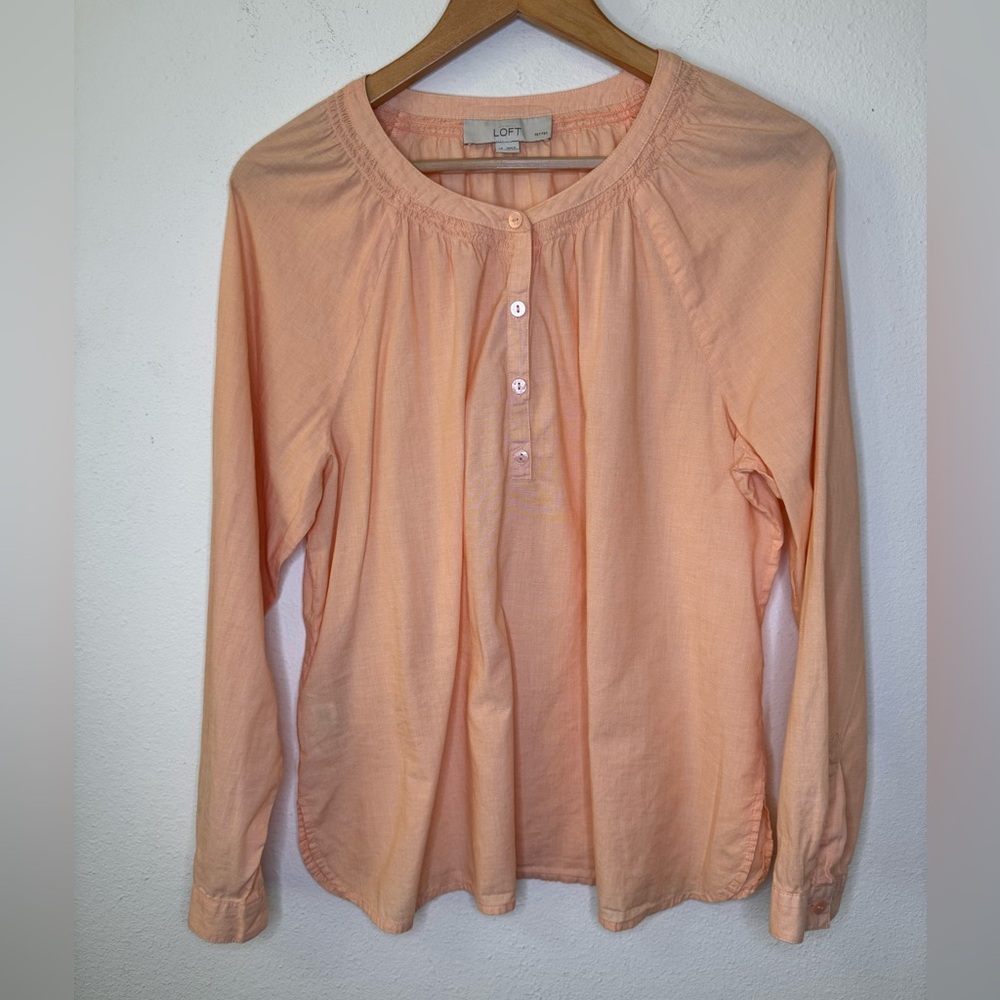 LOFT Light Peach Long Sleeve Blouse 100% Cotton